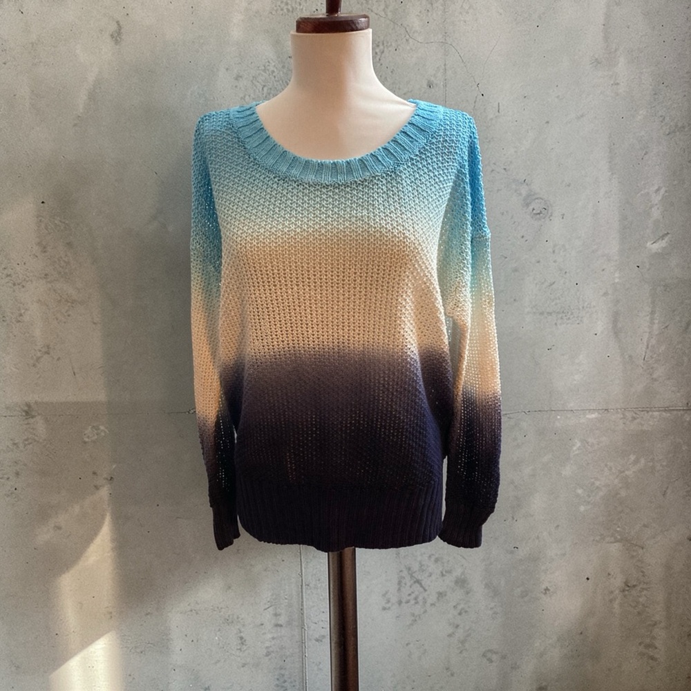 NWT J. Crew Unique Ombré Sweater XS Turquoise Navy Linen Open Weave Spring